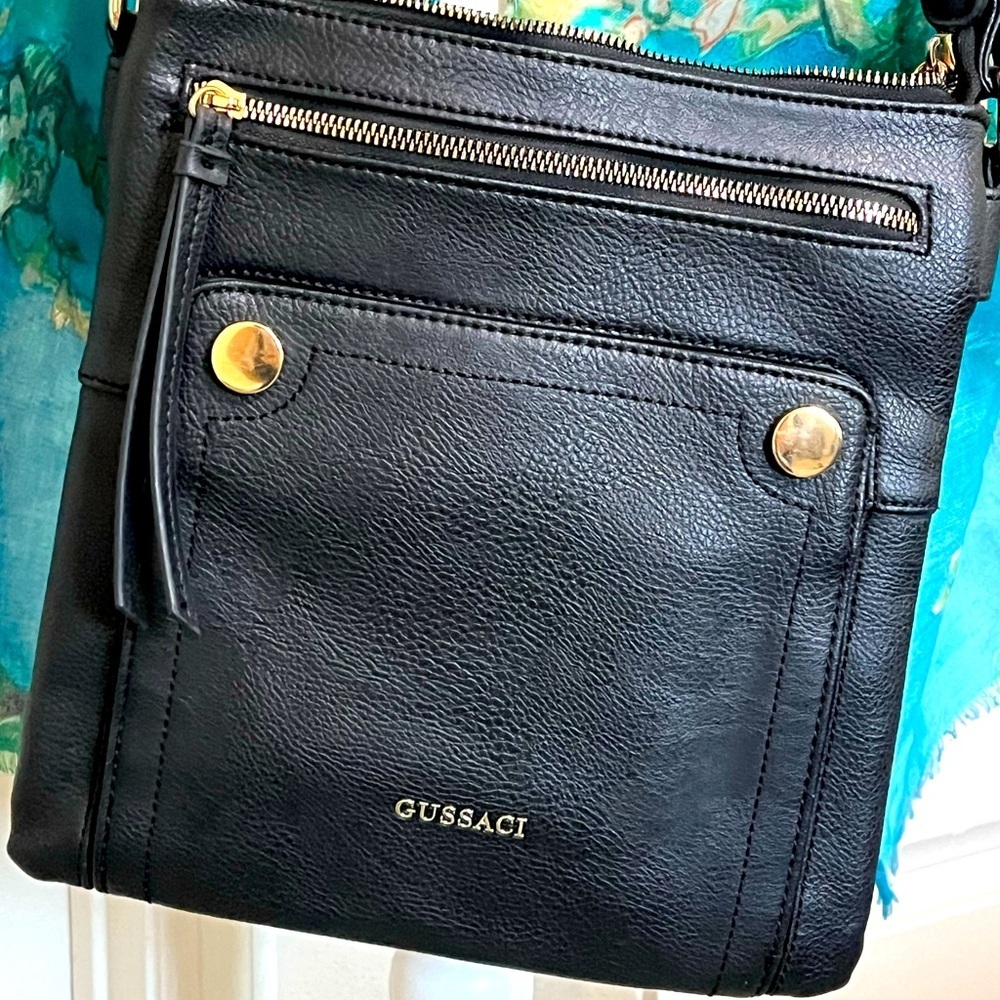 Gussaci Haute Couture Luxury Leather Black Crossbody